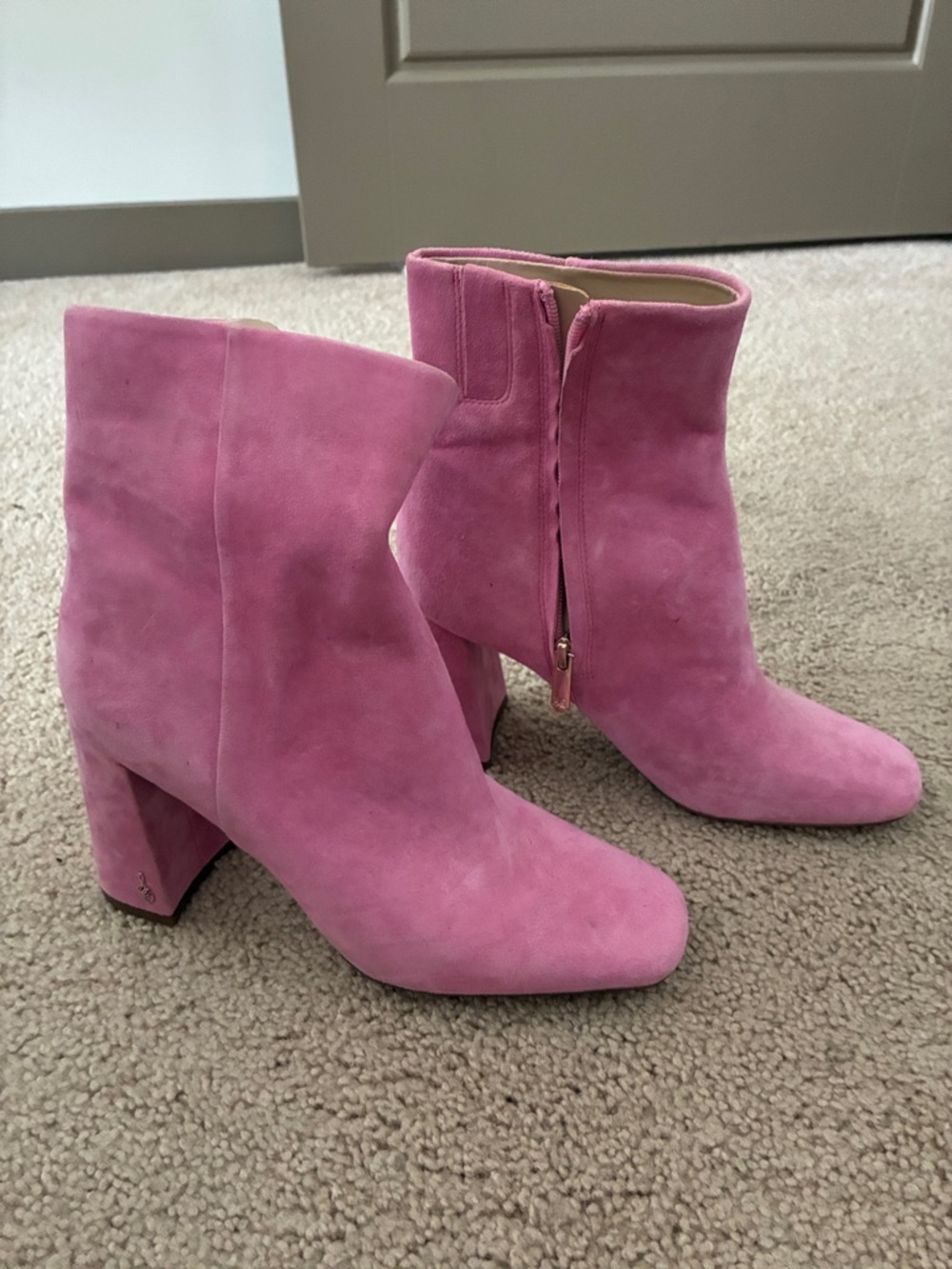 Sam Edelman Pink Suede Block Heel Ankle Boots